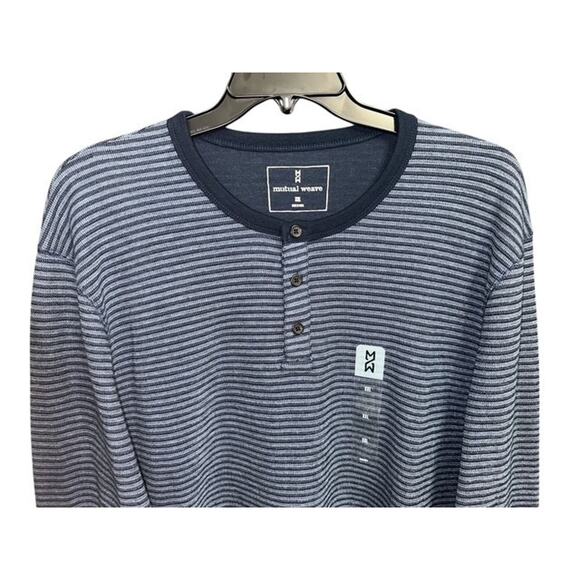 Mutual Weave XXL Henley Shirt Men's Blue Stripe Comfort Stretch Knit Long Sleeve - Picture 3 of 4